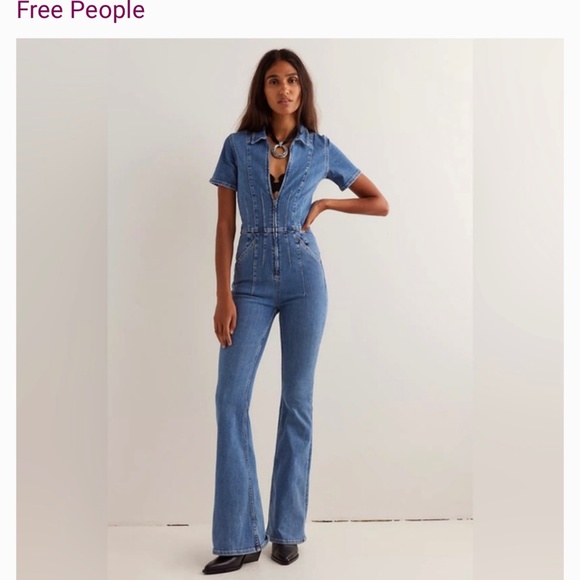 We The Free free people Jayde Flare denim Jumpsuit size Small denim